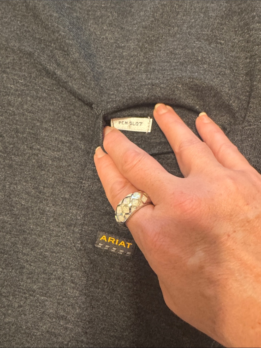 Ariat Men’s Heather Charcoal Crewneck Pocket Tee - Picture 5 of 6